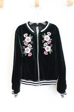 Beautees Green Velvet Floral Jacket | Youth L (14)