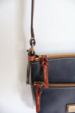 NEW Dooney & Bourke Blue Pebble Leather Letter Carrier Crossbody Bag