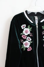 Beautees Green Velvet Floral Jacket | Youth L (14)