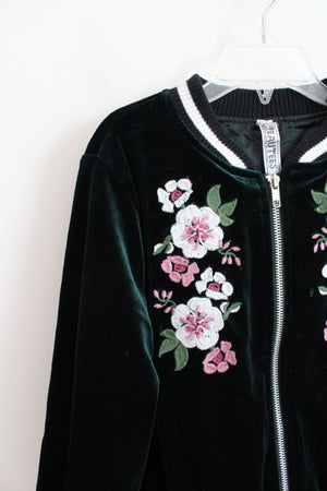 Beautees Green Velvet Floral Jacket | Youth L (14)