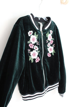 Beautees Green Velvet Floral Jacket | Youth L (14)