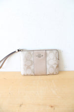 Coach Signature Jax Platinum Metallic Corner Zip Wristlet Wallet