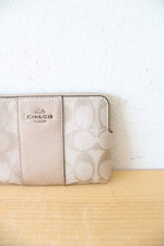 Coach Signature Jax Platinum Metallic Corner Zip Wristlet Wallet