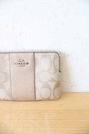 Coach Signature Jax Platinum Metallic Corner Zip Wristlet Wallet