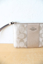 Coach Signature Jax Platinum Metallic Corner Zip Wristlet Wallet