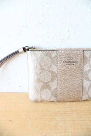 Coach Signature Jax Platinum Metallic Corner Zip Wristlet Wallet