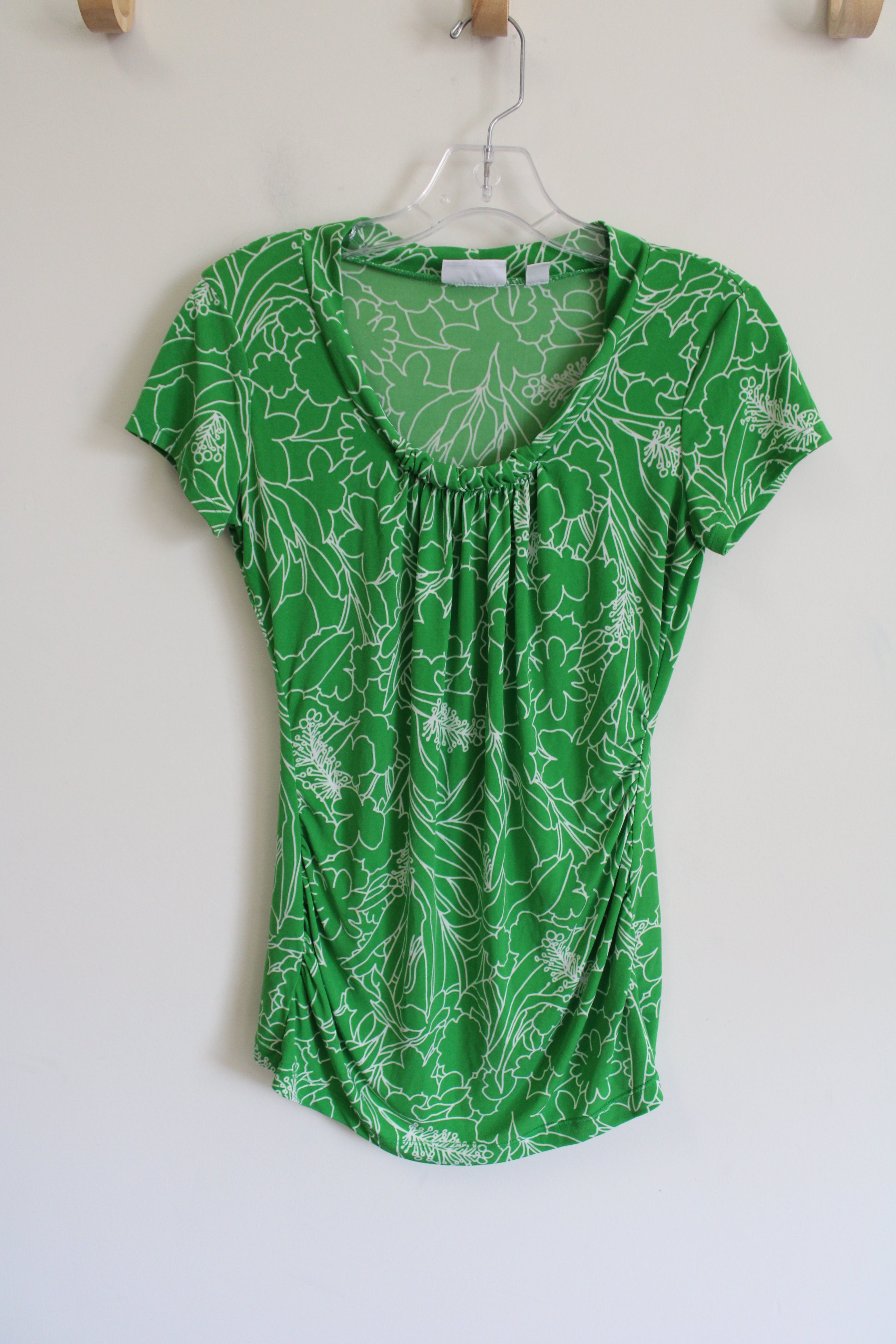 New York & Co. Stretch Green Floral Top | XS