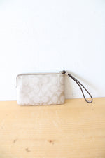 Coach Signature Jax Platinum Metallic Corner Zip Wristlet Wallet