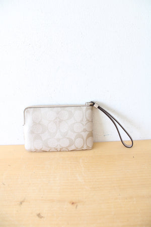 Coach Signature Jax Platinum Metallic Corner Zip Wristlet Wallet