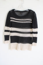 Ann Taylor Black Beige Striped Knit Top | M