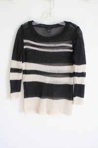 Ann Taylor Black Beige Striped Knit Top | M