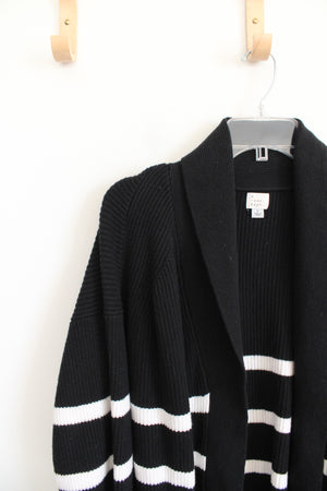 A New Day Black & White Striped Knit Cardigan | L