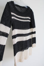 Ann Taylor Black Beige Striped Knit Top | M