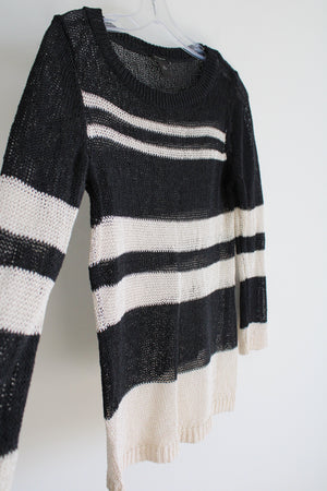 Ann Taylor Black Beige Striped Knit Top | M