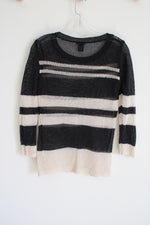 Ann Taylor Black Beige Striped Knit Top | M