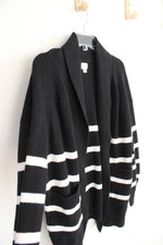 A New Day Black & White Striped Knit Cardigan | L