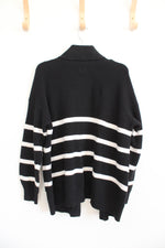 A New Day Black & White Striped Knit Cardigan | L