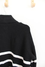 A New Day Black & White Striped Knit Cardigan | L