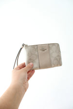 Coach Signature Jax Platinum Metallic Corner Zip Wristlet Wallet