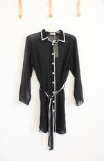 NEW Gottex Sail to Sunset Black & White Sheer Belted Blouse Cover Up | M