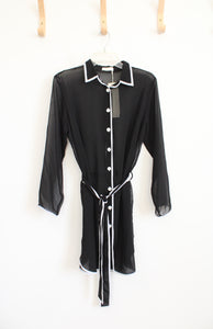 NEW Gottex Sail to Sunset Black & White Sheer Belted Blouse Cover Up | M