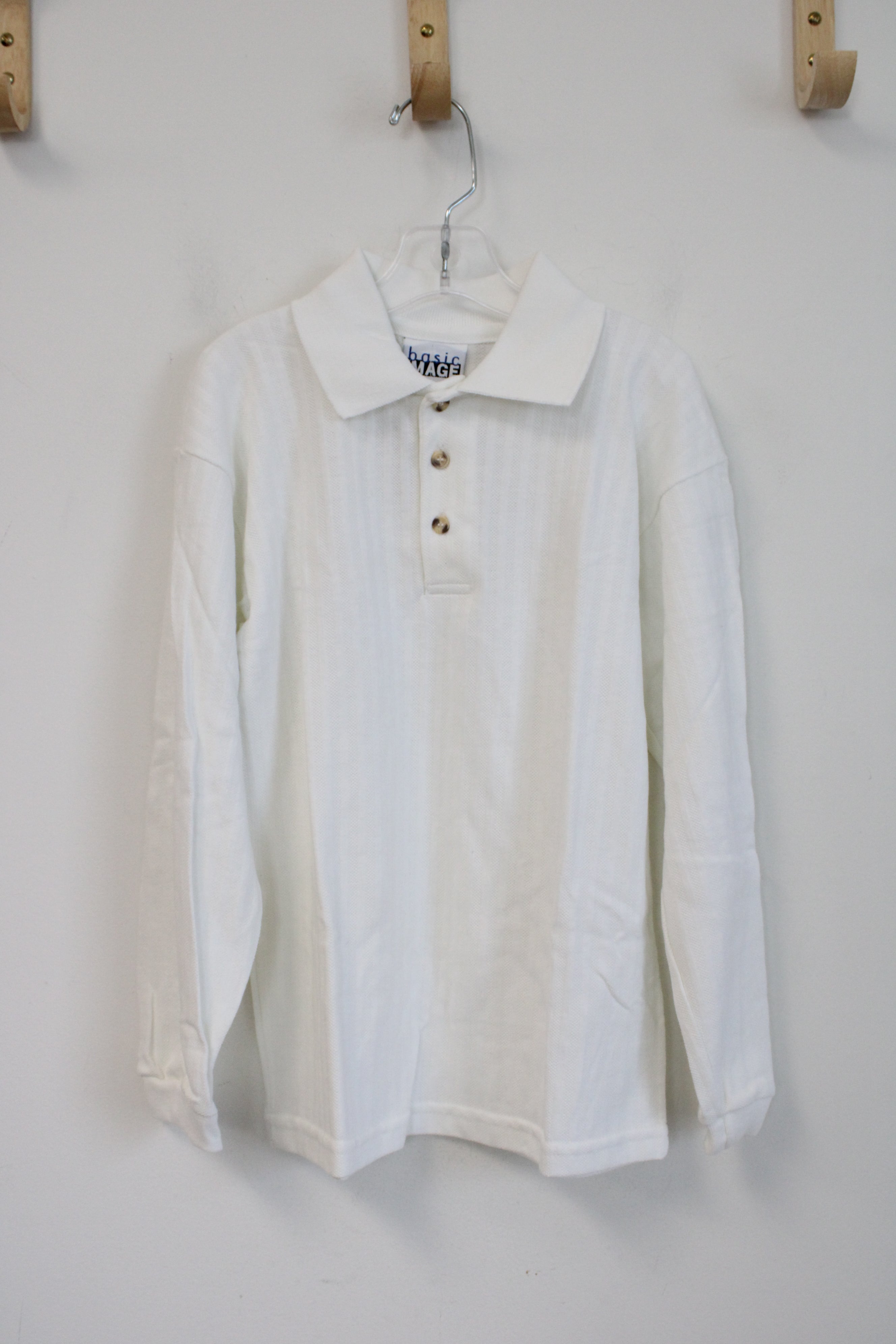 NEW Basic Image White Long Sleeved Polo Shirt | Youth 8