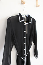 NEW Gottex Sail to Sunset Black & White Sheer Belted Blouse Cover Up | M