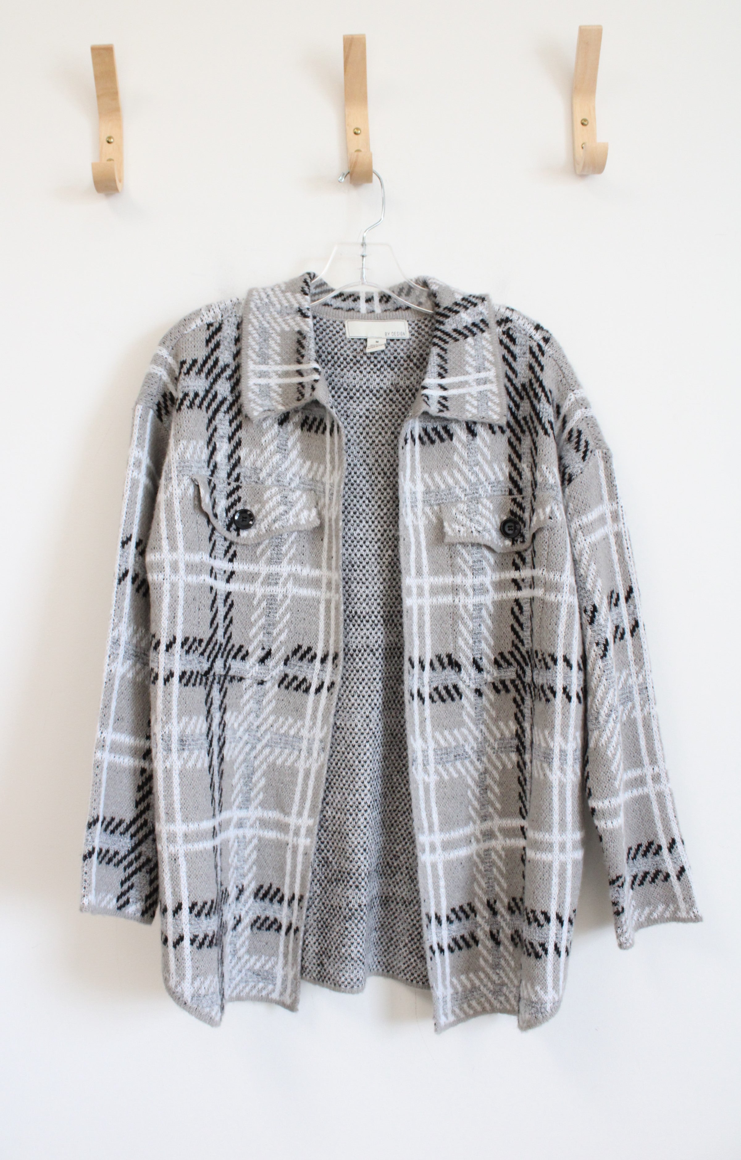 By Design Soft Gray Plaid Cardigan | M