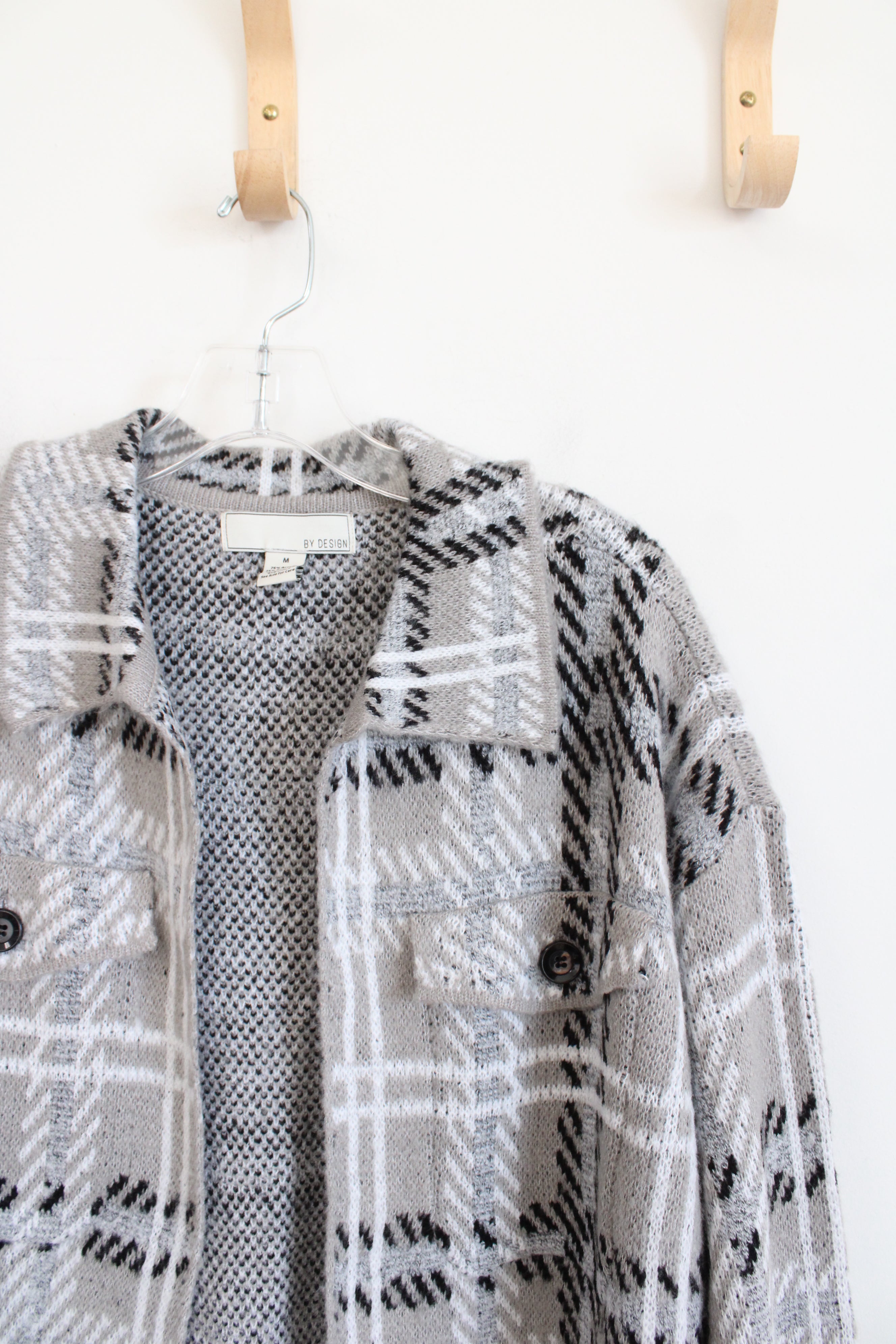 By Design Soft Gray Plaid Cardigan | M