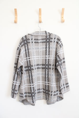 By Design Soft Gray Plaid Cardigan | M