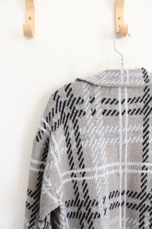 By Design Soft Gray Plaid Cardigan | M