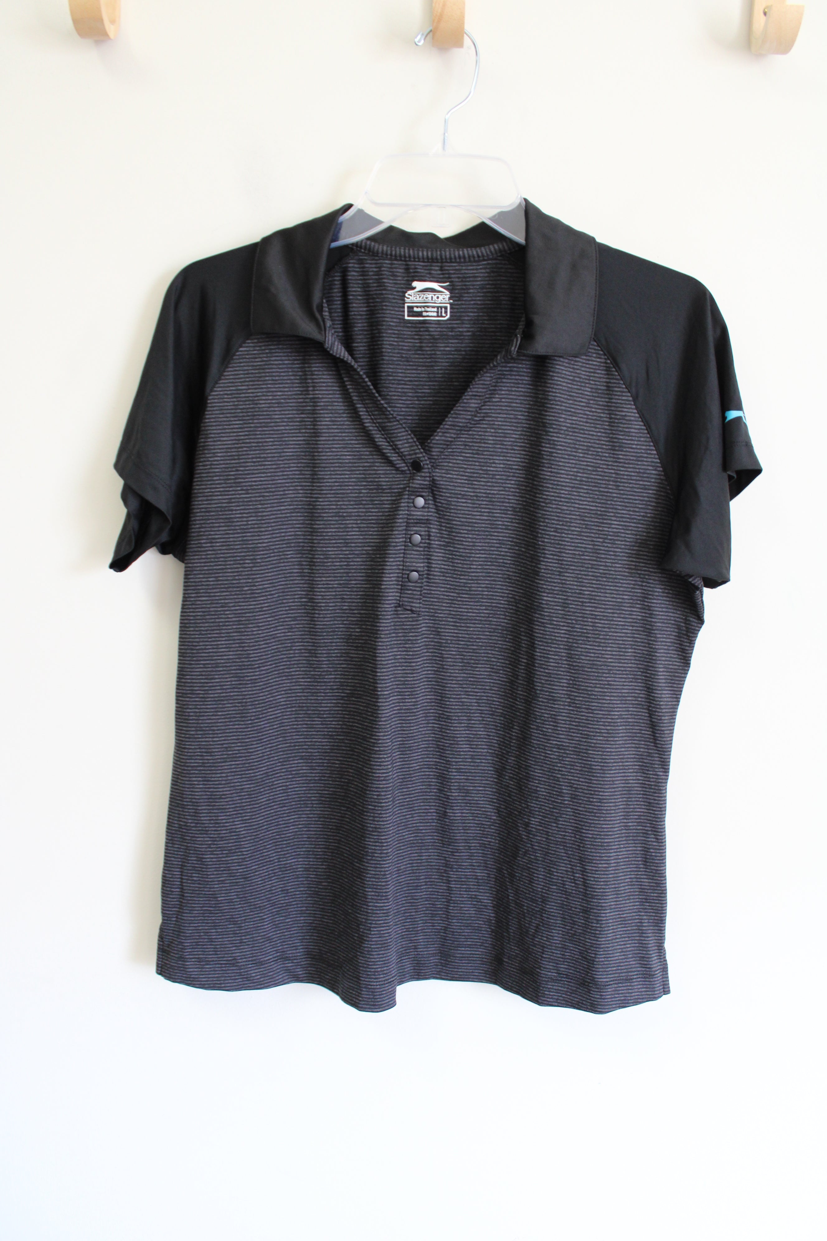 Slazenger Black Gray Striped Polo Shirt | L