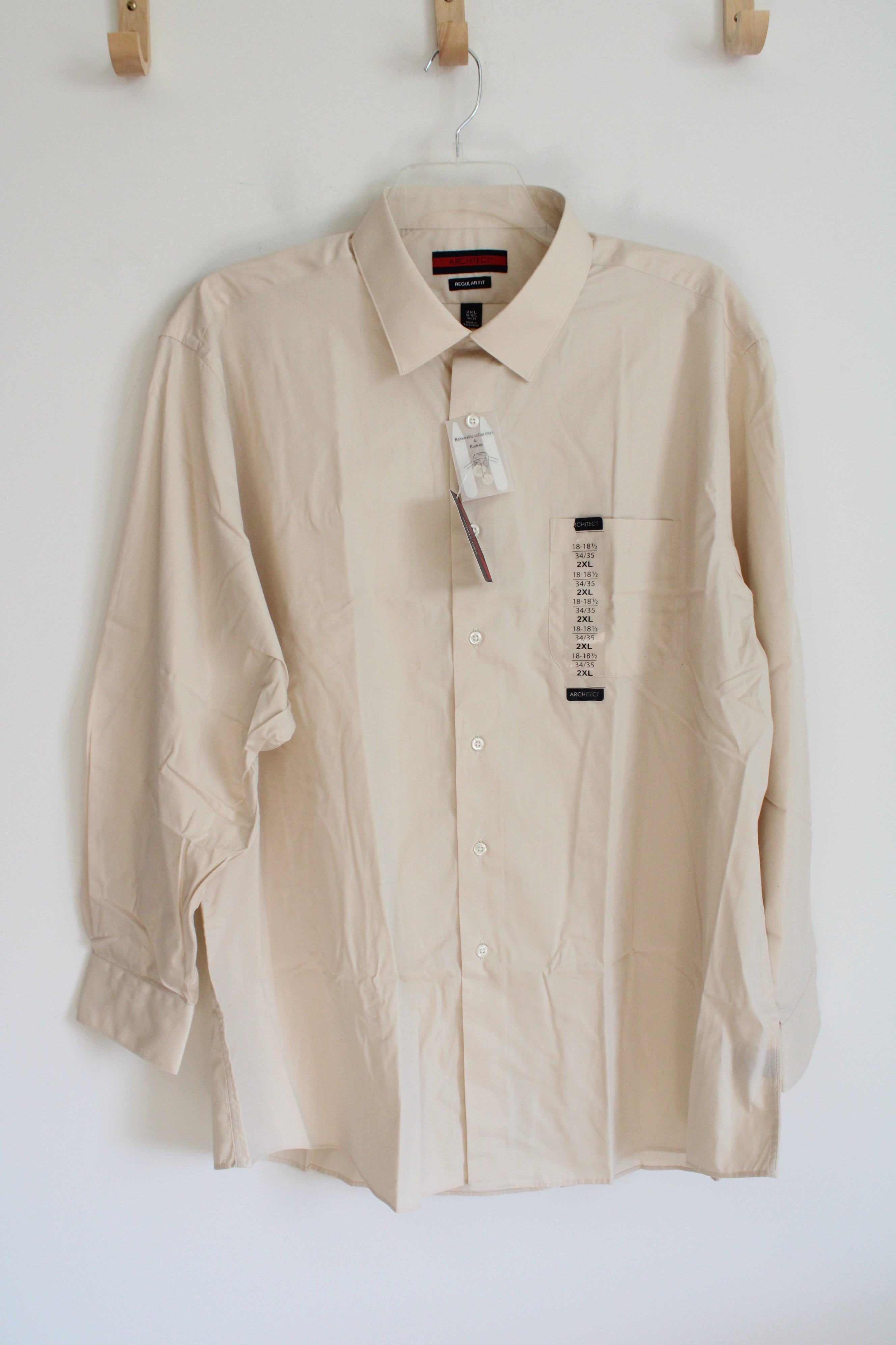 NEW Architect Regular Fit Tan Long Sleeved Button Down Shirt | 2XL (16-16.5, 34/35)