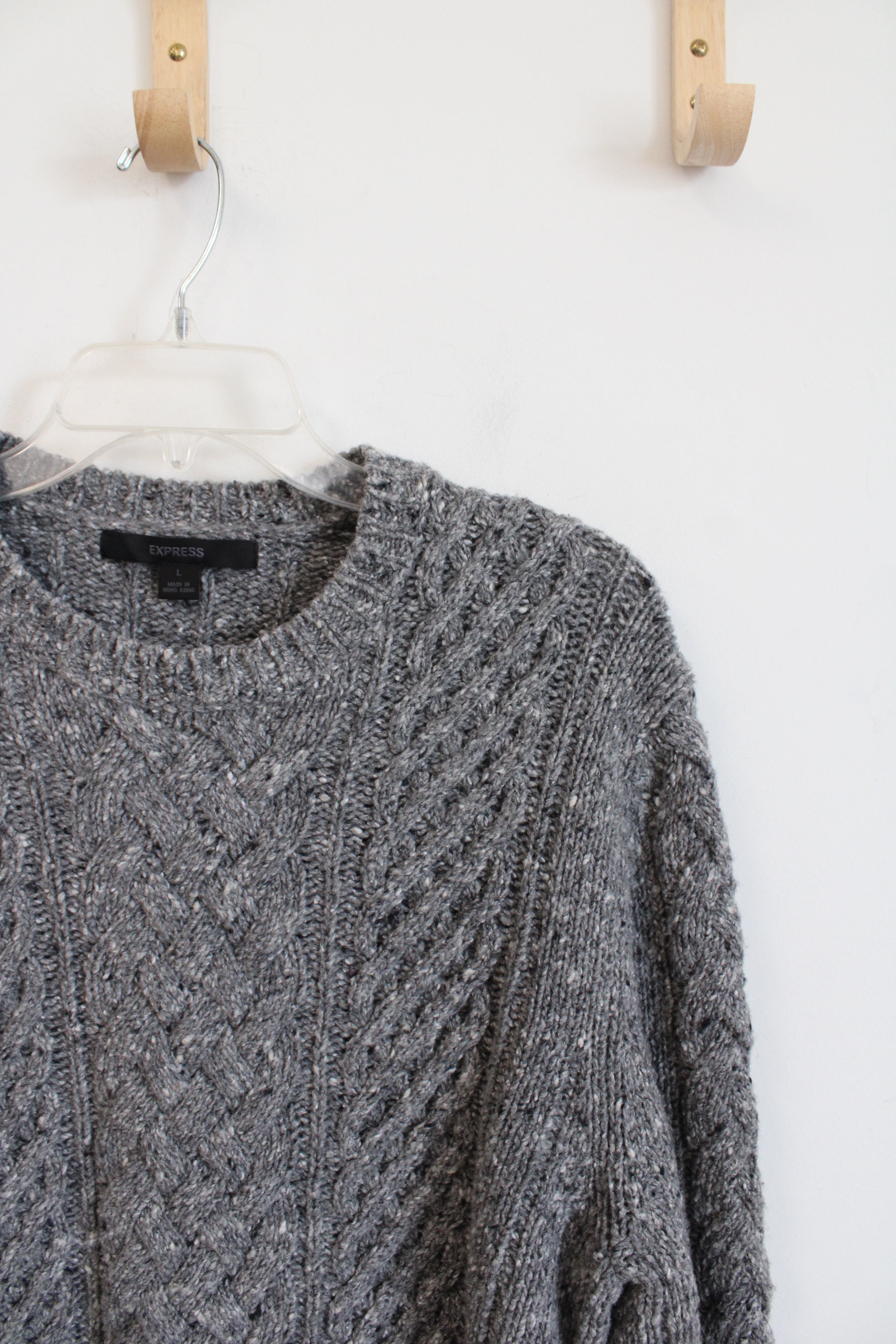 Express Gray Cable Knit Wool Blend Sweater | L