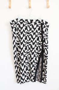 Future Collective Black & White Patterned Knit Slit Midi Skirt | 2X