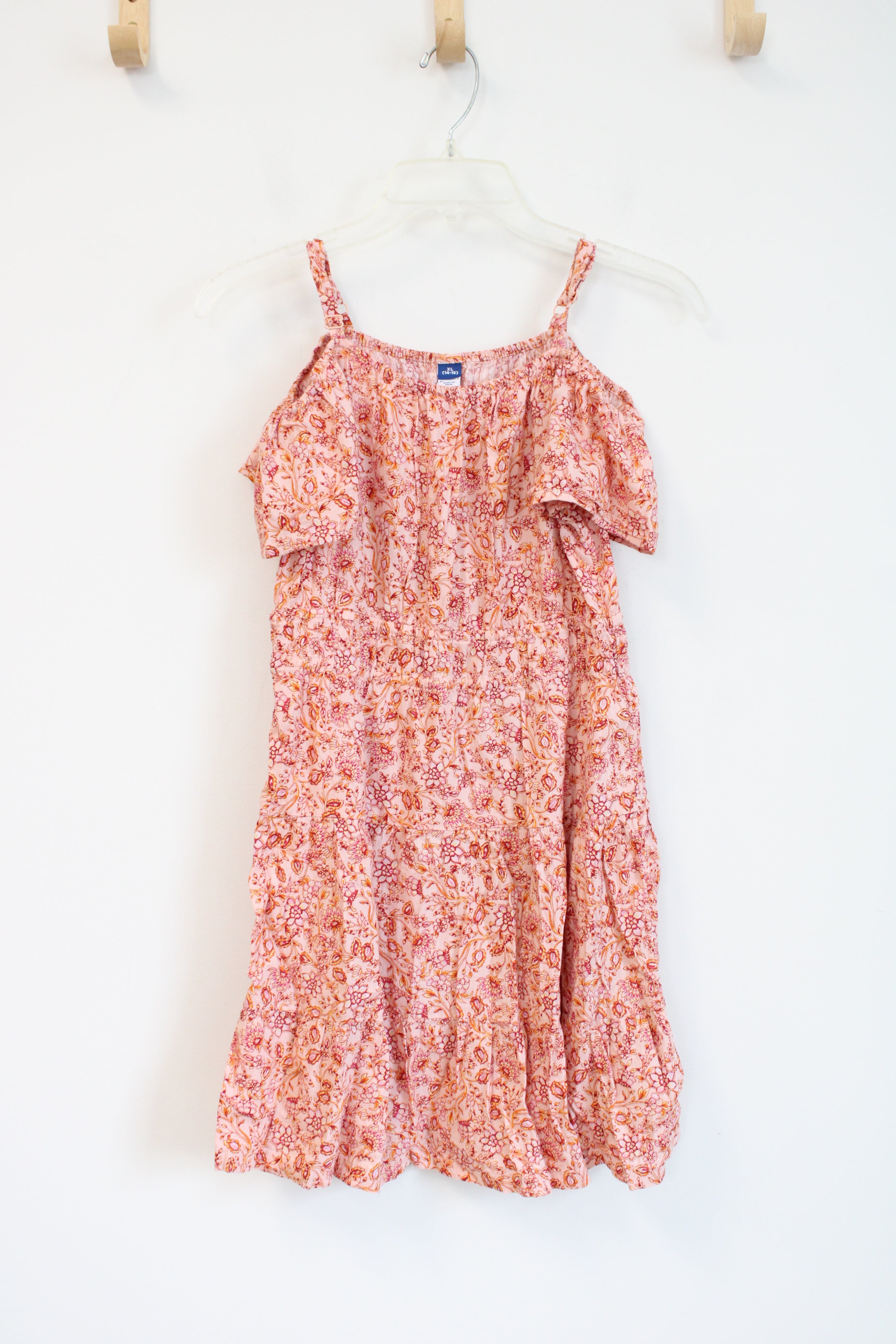 Old Navy Pink & Orange Floral Cold Shoulder Dress | Youth XL (14/16)