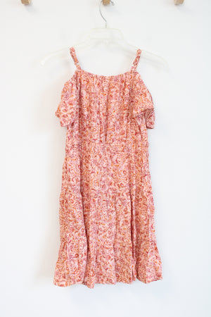 Old Navy Pink & Orange Floral Cold Shoulder Dress | Youth XL (14/16)