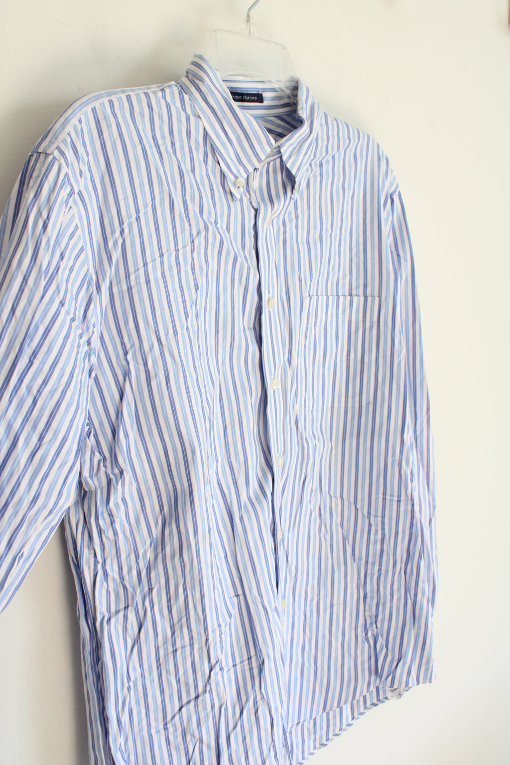 Lands'e End Pinpoint Oxford Blue & White Striped Long Sleeved Button Down Shirt | M (15.5, 34)