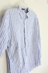 Lands'e End Pinpoint Oxford Blue & White Striped Long Sleeved Button Down Shirt | M (15.5, 34)