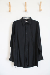 Van Heusen Solid Black Long Sleeved Button Down Super Silk Shirt | M (15.5, 32/33)