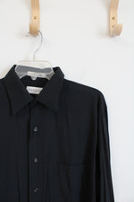 Van Heusen Solid Black Long Sleeved Button Down Super Silk Shirt | M (15.5, 32/33)