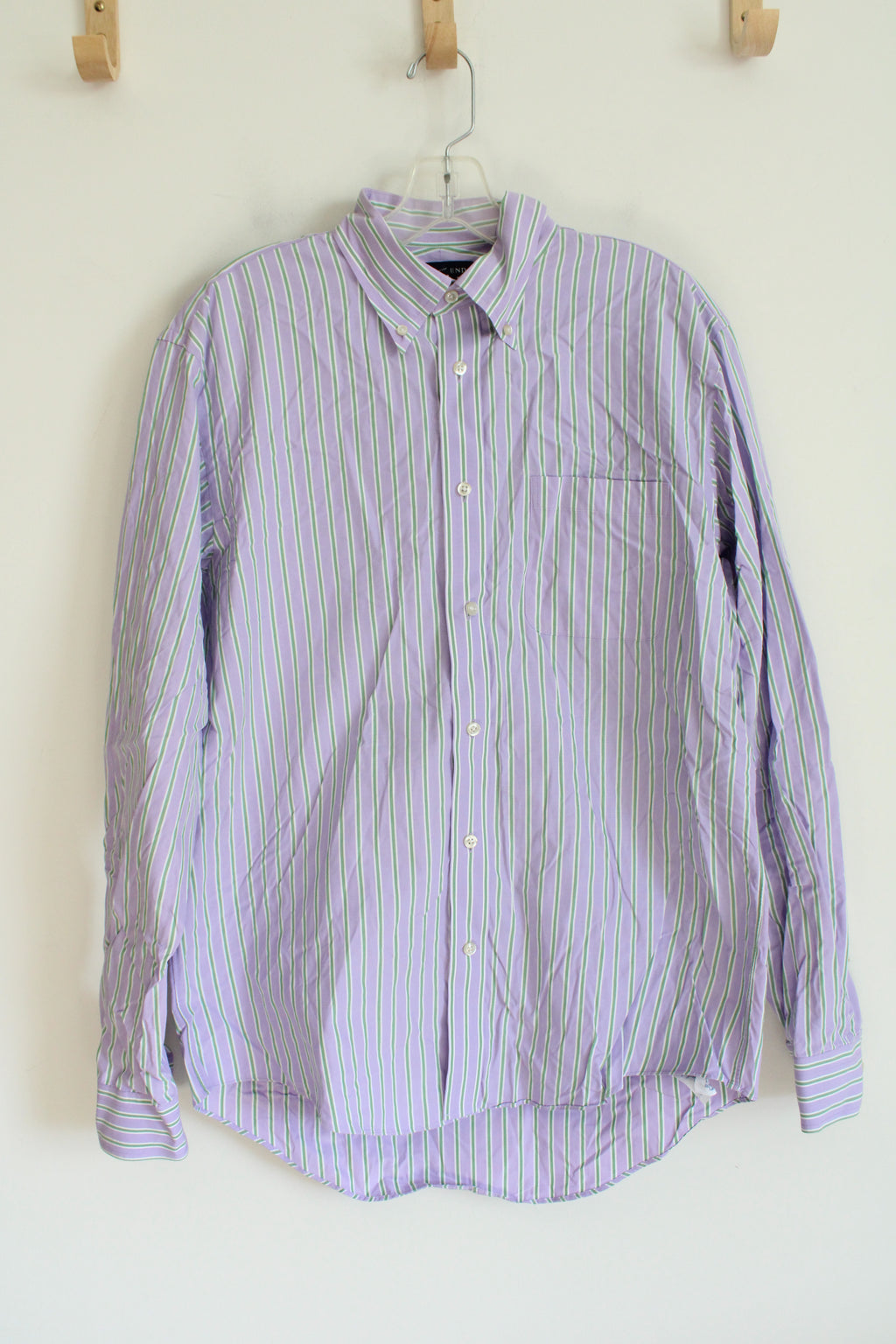 Lands' End Purple & Green Striped Long Sleeved Button Down Shirt | M (15.5, 35)