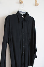 Van Heusen Solid Black Long Sleeved Button Down Super Silk Shirt | M (15.5, 32/33)