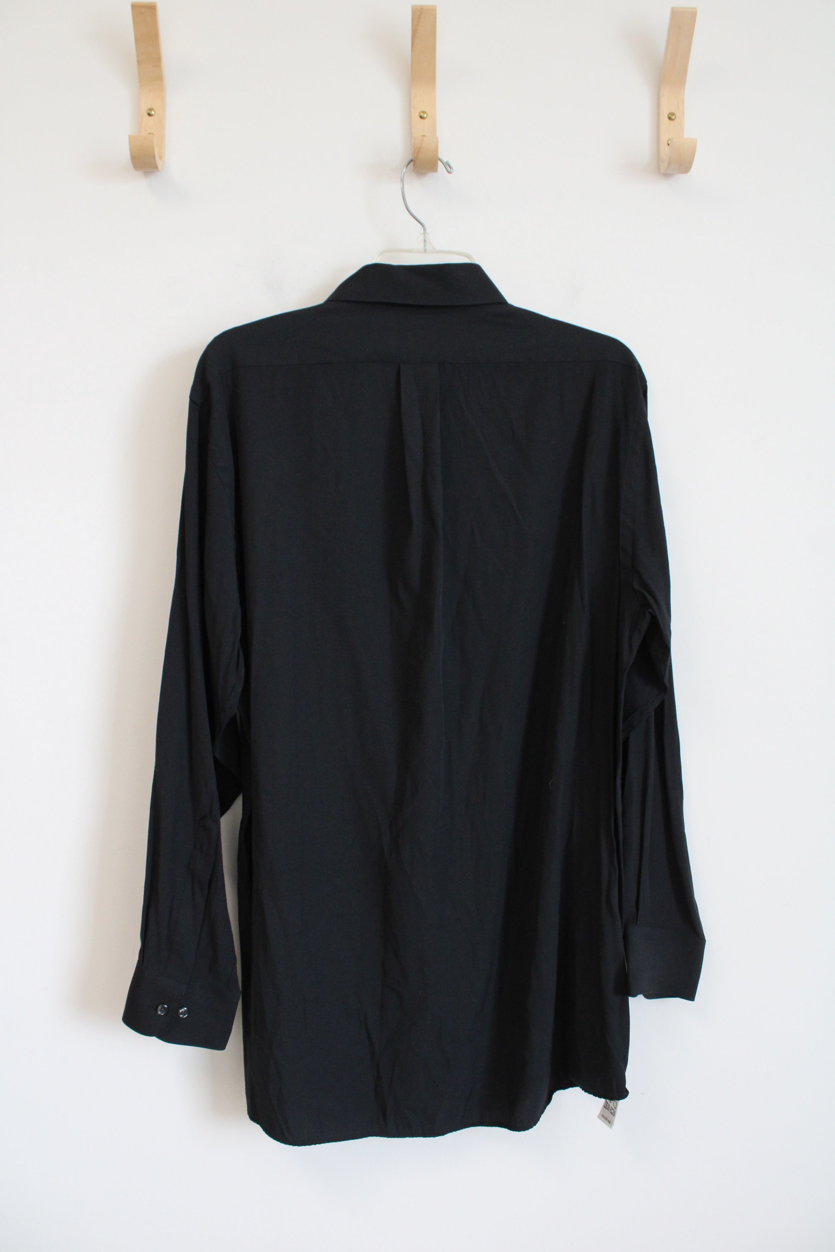 Van Heusen Solid Black Long Sleeved Button Down Super Silk Shirt | M (15.5, 32/33)