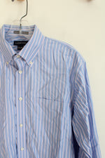 Lands' End Blue Pink & White Striped Long Sleeved Button Down Shirt | M (15.5, 35)