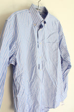 Lands' End Blue Pink & White Striped Long Sleeved Button Down Shirt | M (15.5, 35)