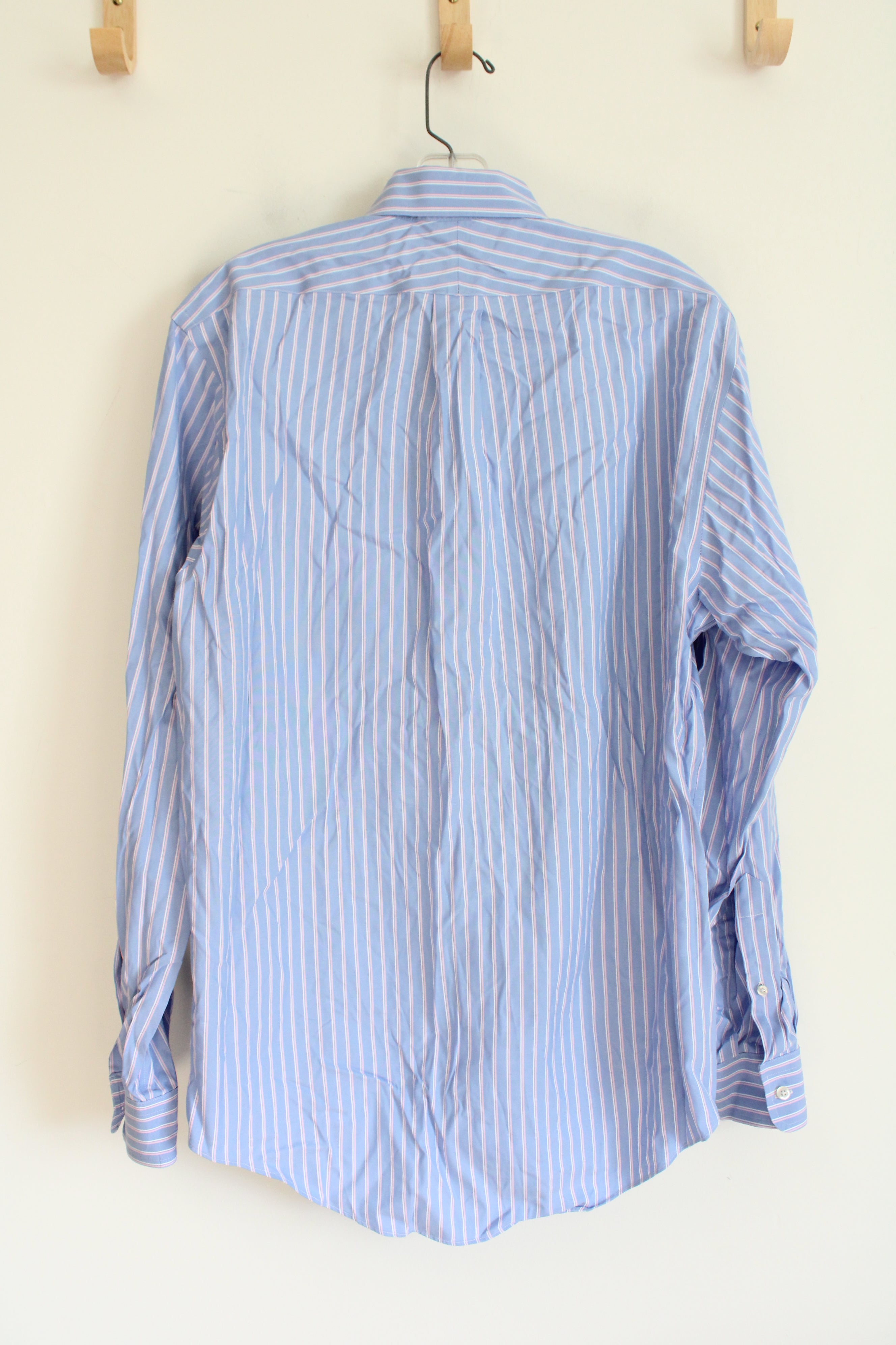 Lands' End Blue Pink & White Striped Long Sleeved Button Down Shirt | M (15.5, 35)