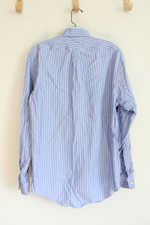 Lands' End Blue Pink & White Striped Long Sleeved Button Down Shirt | M (15.5, 35)