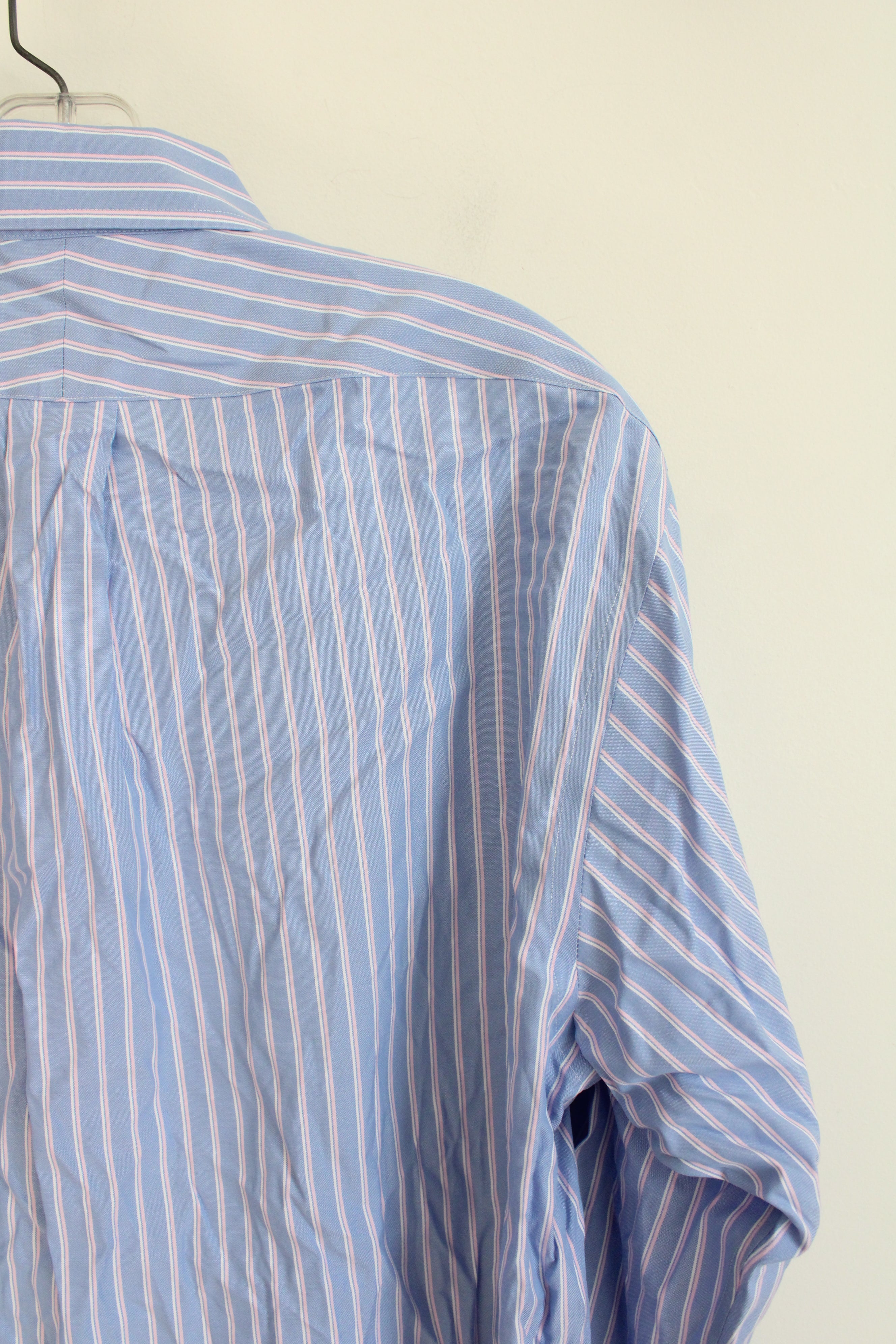 Lands' End Blue Pink & White Striped Long Sleeved Button Down Shirt | M (15.5, 35)