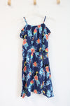 Children's Place Toucan & Parakeet Floral Navy Cold Shoulder Dress | Youth 16 (XXL)